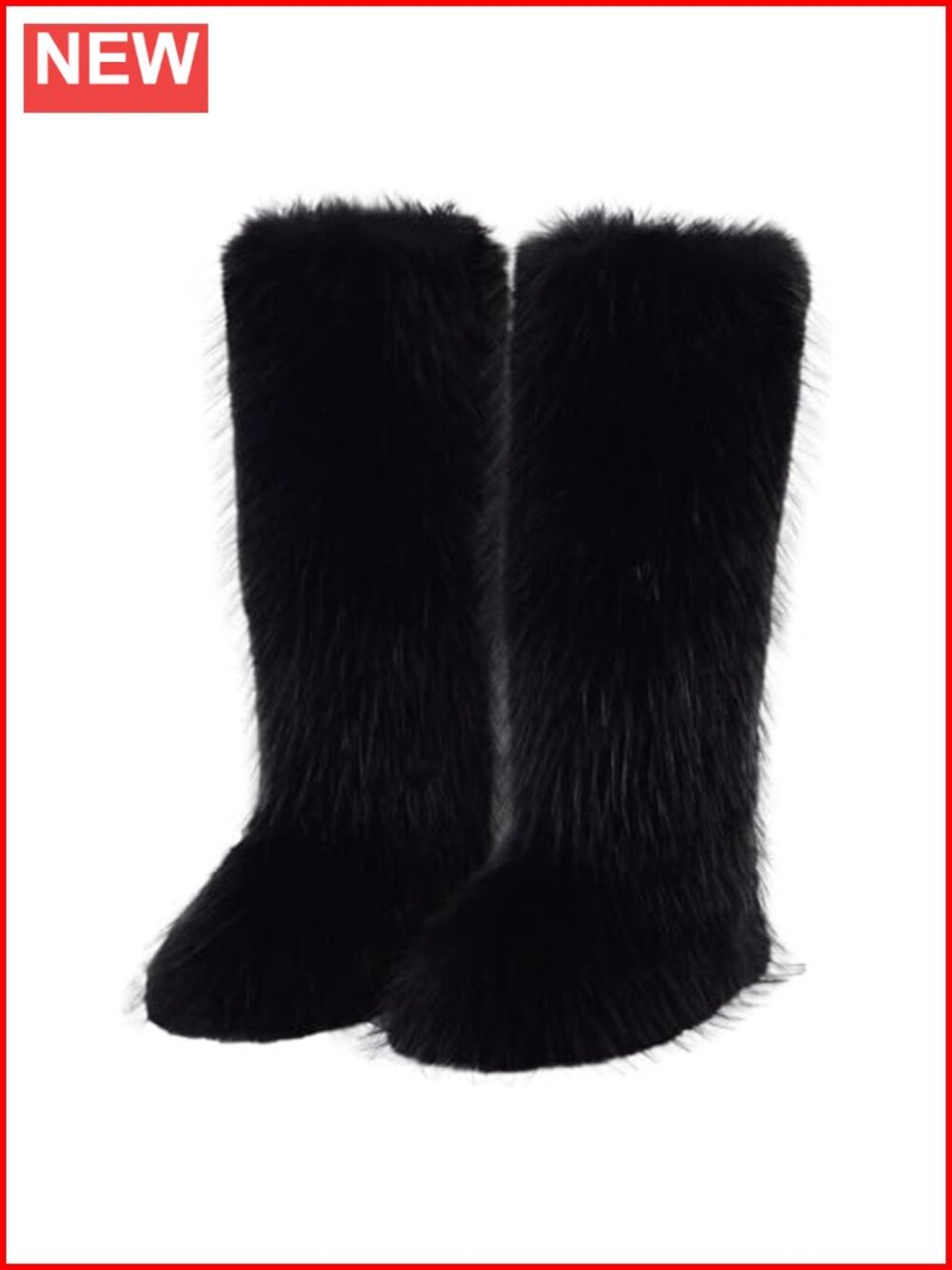 Faux Fur Knee-High Winter Boots Round Toe Flat Rubber Sole Fuzzy